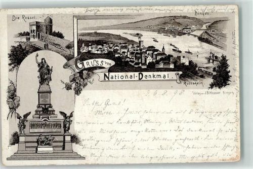Rüdesheim 1898 die Rossel Niederwald Denkmal Bingen