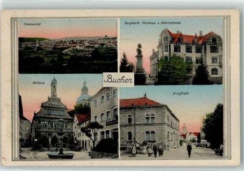 Buchen 1917 Rathaus Brunnen Gasthaus Burghardt-Denkmal Bahnhofhotel