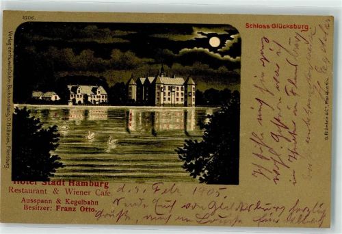 Glücksburg 1905 Schloß Glücksburg Schwäne Mondschein