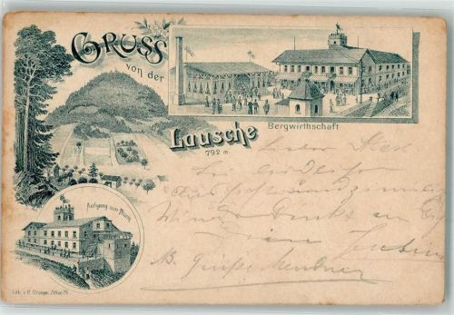 Lausche 1896 Verläufer Druck 1890 - 95 Berg-Gasthaus Aufgang zum Turm
