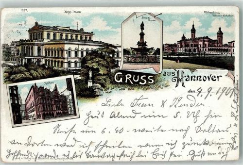 Hannover 1901 Königl. Theater Ebhardt Brunnen Welfenschloss Technische Hochschule Rathaus