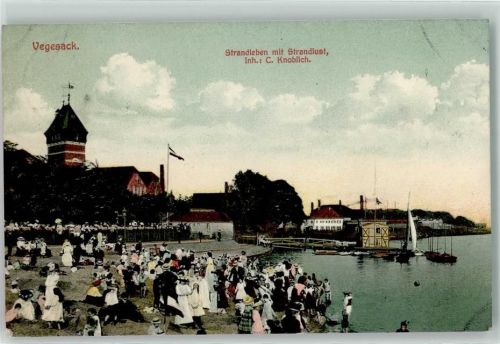 Vegesack 1911 Strandleben mit Strandlust Turm Fahne Schwarz-Weiß-Rot Ruderboot Steg