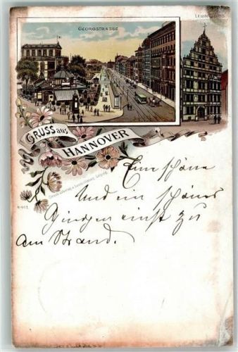 Hannover 1897 Lithographie Georgstraße Leibnitzhaus