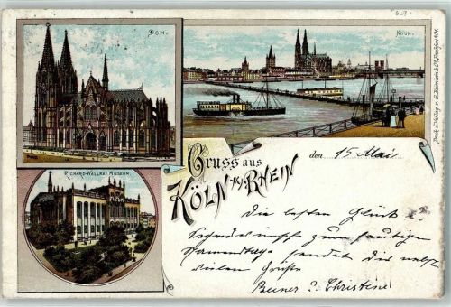 50667 W5000 Köln Stadt 1901 Lithographie Dom Richard Wallraf Museum Raddampfer