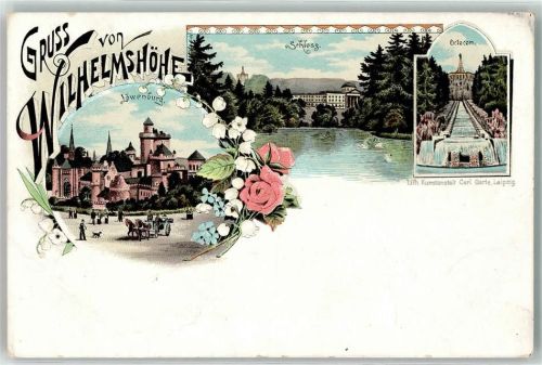 34117 W3500 Wilhelmshöhe Lithographie Löwenburg Schloss Octron