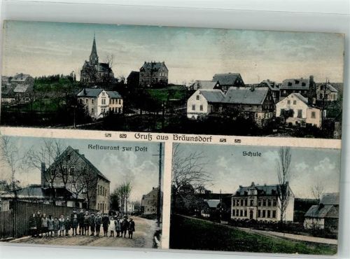 Bräunsdorf 1926 Schule Gasthaus zur Post Dorfstraße
