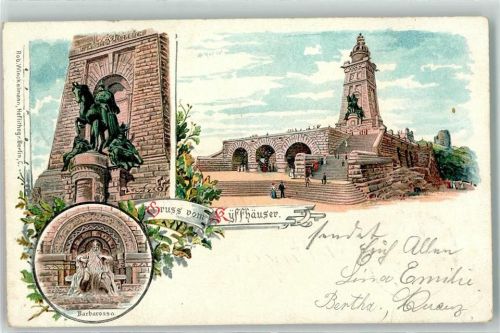 Kyffhäuser 1900 National Denkmal Barbarossa Gruss Blätter Bahnpost Halle Cassel Zug Nr. 378 1900