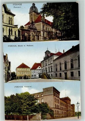25524 W2210 Itzehoe 1914 - Postamt I. Marktplatz mit Rathaus Kaserne