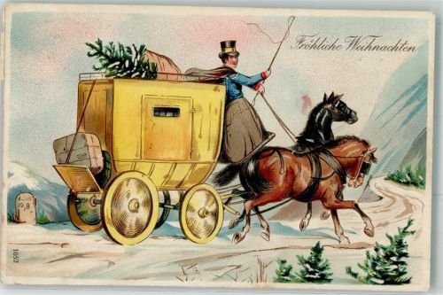 Weihnachten Postkutsche 1909 Prägedruck