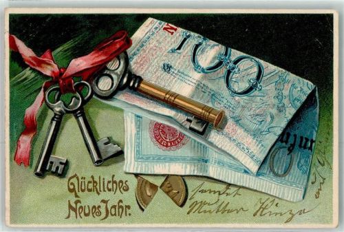 1906 Neujahr Schlüssel Banknote AK