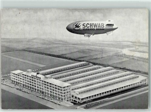 Hanau 1961 Schwab Luftschiff über der Fabrik - Versandhaus