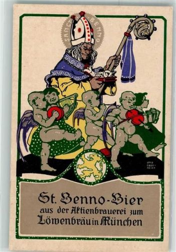 W8000 München sign.Otto Obermeier Sankt Benno Bier Engel Aktienbrauerei Löwenbräu Brauerei Künstlerkarte
