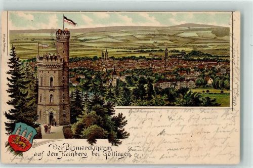 Göttingen 1901 Kainberg Bismarckturm- Aussichtsturm Fahne Wappen