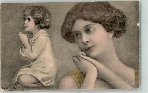 1903 sign. B. Patella Mutter und Kind im Gebet Jugendstil