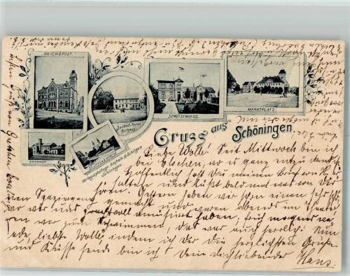 Schöningen 1895 Vorläufer Marktplatz Schützenhaus Bahnhof Reichspost Bahnpost Helmstedt- Zug 69