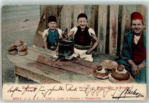 Würstel- u. Brotverkäufer Motiv Bosnien-Herzegowina 1905