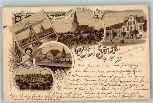Bad Sülze 1897 Engel-Puto Bahnhof Saline Windmühle Marktplatz
