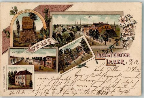 25551 W2214 Lockstedter Lager 1902 Lithographie Waldersee Stein Gravelottestrasse Hauptwache Officierscasino Gruss Blumen