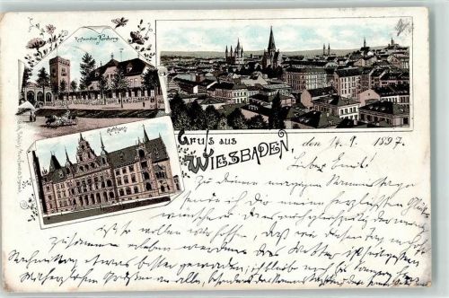 Wiesbaden 1897 Rathaus Gasthaus Neroberg