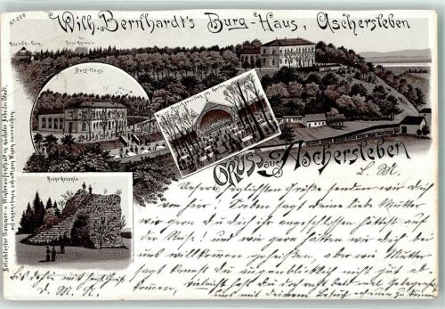 Aschersleben 1896 Wilh. Bernhardt`s Burg Haus Musikpavillon Ruine Ascania Vorläufer