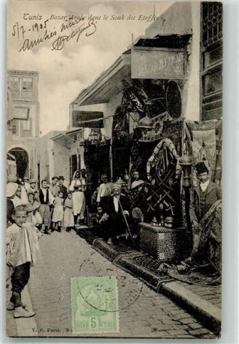 Tunis 1905 - Basar Arabe dans le Souk des Etoffes