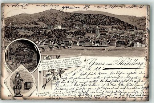 Heidelberg 1900 Vorläufer Schloss Das Grosse Fass Perkeo Brücke Kirche Blumen Gruss Gedicht