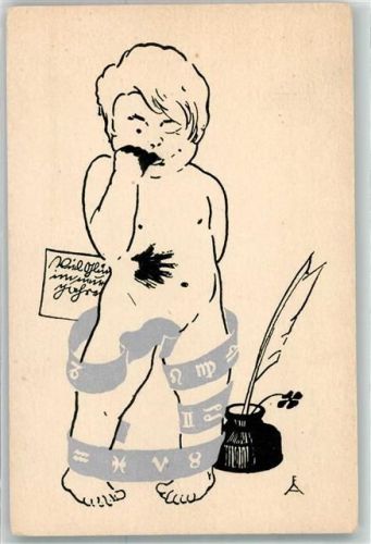 sign.FA Schreibfeder Verlag Max Jahr Nr.58 Tintenfass Künstlerkarte