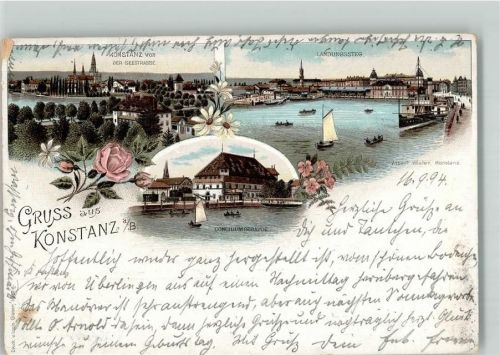 Konstanz 1894 Landungssteg Raddampfer Conciliumsgebäude Vorläufer Verlag Louis Glaser