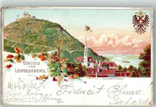 1190 Wien 19. Bezirk, Döbling 1896 Lithographie Leopoldsberg Kahlenbergdörfl