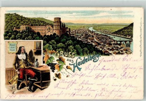Heidelberg 1900 Schlossruine und Trompeter von Säckingen Verlag Rosenblatt