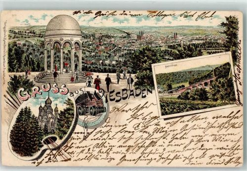 Wiesbaden 1900 Neroberg-Tempel Griechische Kapelle Nerothal Viadukt
