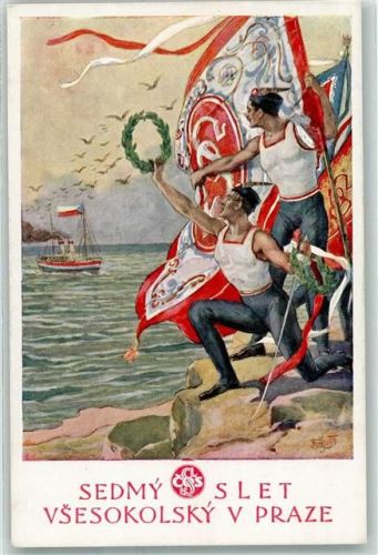Prag Dopisnice VII. Sletu Vsesokolskemu 1920 Fahnen