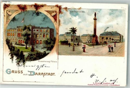 Darmstadt 1898 Lithographie Großherzogl. Palais Louisenplatz