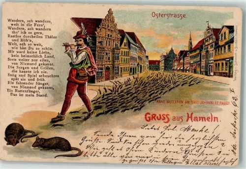 31785 W3250 Hameln 1904 Lithographie Osterstraße Ratten Rattenfänger