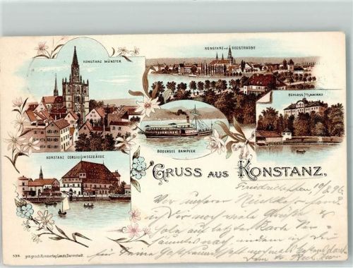 Konstanz 1896 Bodensee Dampfer Münster Consiliumsgebäude Schloß Mainau