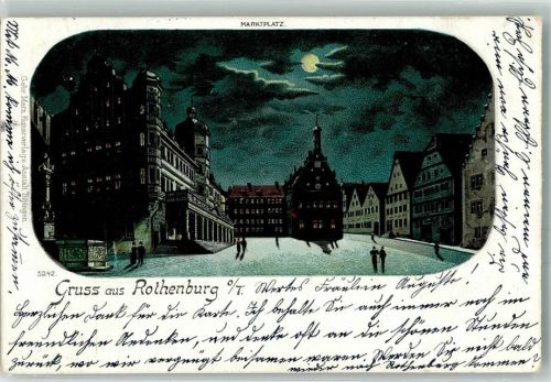 91541 W8803 Rothenburg ob der Tauber 1898 Lithographie / Mondschein Marktplatz