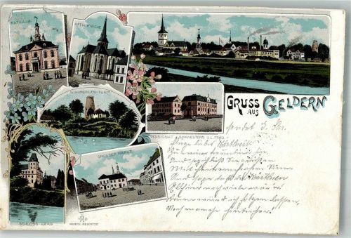 Geldern 1899 Kath. Kirche Rathaus Schloss Haag Grosser Markt Windmühlen-Turm
