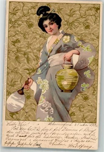 1902 Fächer Lampion Geisha Meissner u. Buch Serie 1128
