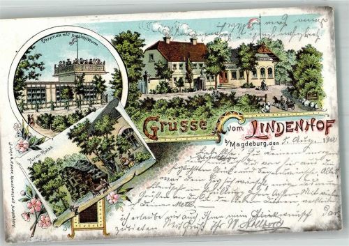Magdeburg 1900 Gasthaus Lindenhof Turm-Ruine Aussichtsturm-Veranda