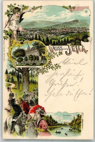 Jena 1897 Putto Universität Paradies Ruderboote Reiter