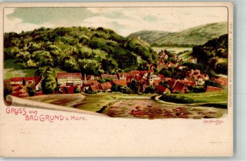 37539 W3362 Bad Grund , Harz 1905 Lithographie sign. Spindler Künstlerkarte