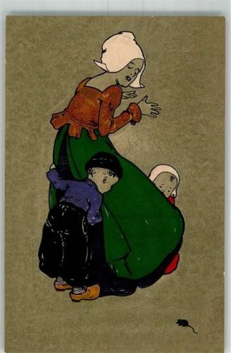 1899 - 1906 Niederlande Tracht Mutter und Kinder Holzschuhe Tracht M. Munk Nr. 139