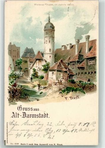 Darmstadt 1898 Weißer Turm im Jahre 1863 sign F. Trost