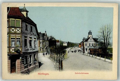 Nürtingen 1911 Bahnhofstrasse Gasthaus zum Löwen Fahrrad