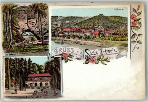 01814 O8320 Bad Schandau Lithographie Gasthaus Kuhstall