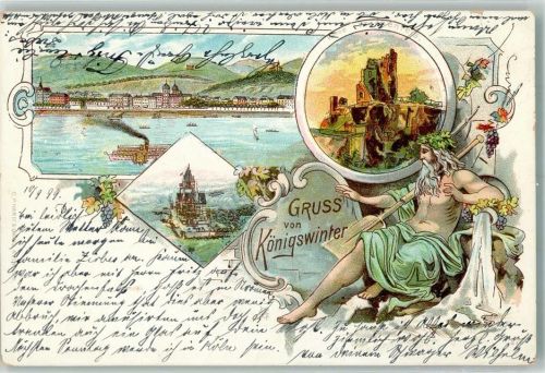 Königswinter 1899 Burgruine Drachenfels Schloss Drachenburg Neptun