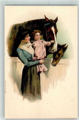 1899 Pferd Mutter und Kind im Stall AK