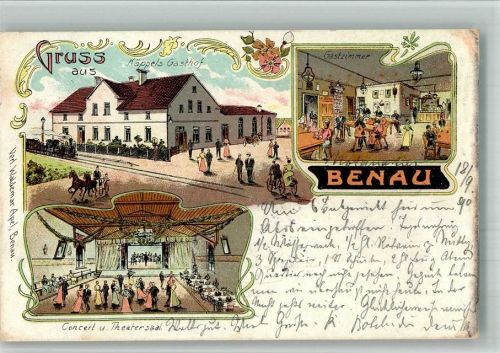Benau 1905 Eisenbahn Gasthaus Käppel Lithographie