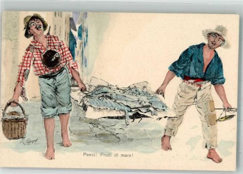 Typen sign. R. Carl Fischverkäufer Beruf Pesci , Dr. Trenkler & Co Serie A.J. Nr. 1 Trachten Italien 1900 Künstlerkarte