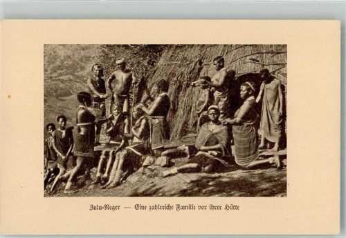Zulu Neger - eine zahlreiche Familie vor ihrer Hütte - Unterstützung der kath. Missionen Spende